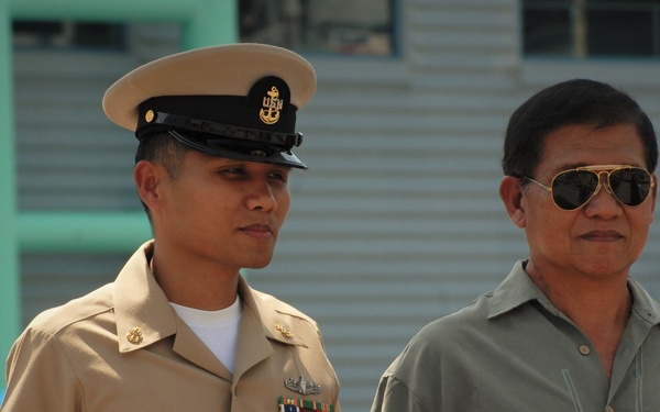 USS Wisconsin (BB-64) hosts a re-enlistment ceremony