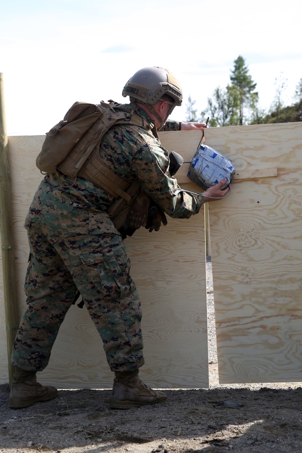 Marines break through barriers during urban breaching range in Norway