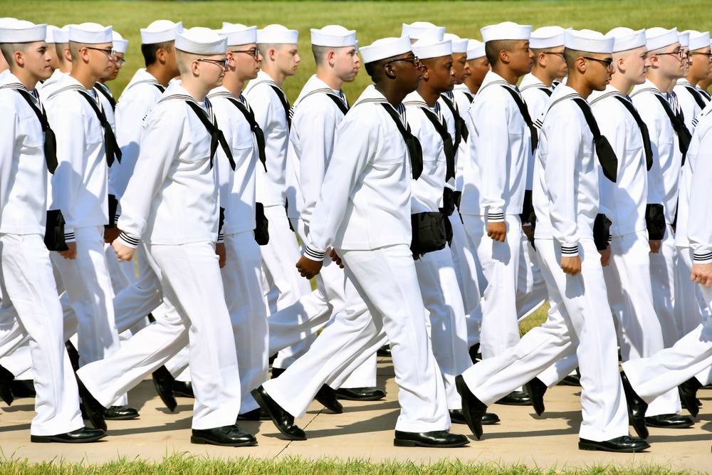 Recruits march to their graduation ceremony