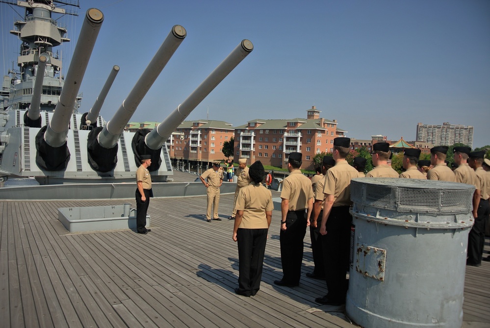 USS Wisconsion (BB-64) hosts a re-enlistment ceremony