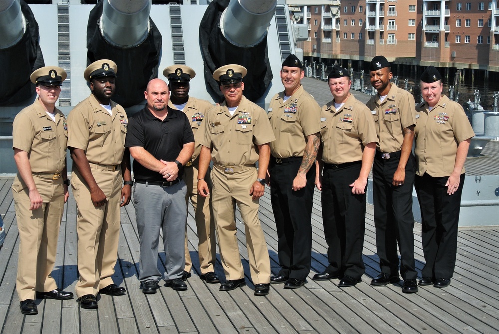 USS Wisconsin (BB-64) hosts a re-enlistment ceremony