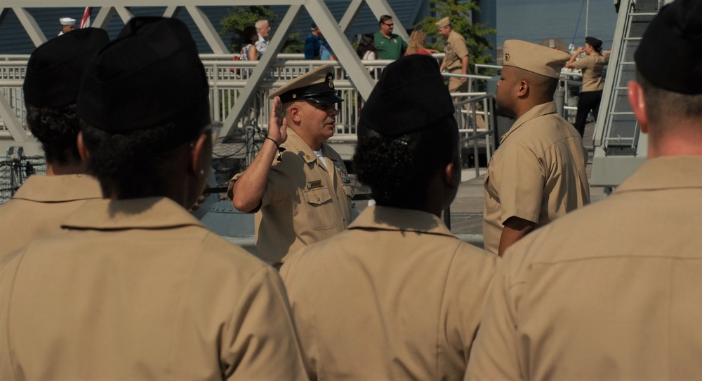 USS Wisconsin (BB-64) hosts a re-enlistment ceremony