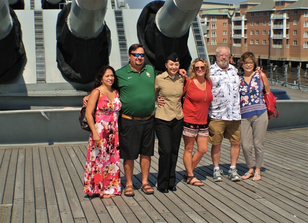 USS Wisconsin (BB-64) hosts a re-enlistment ceremony