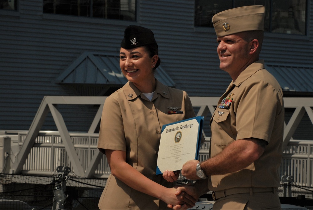 USS Wisconsin (BB-64) hosts a re-enlistment ceremony