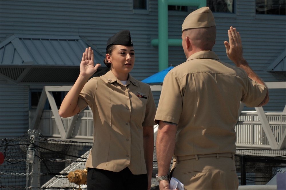 USS Wisconsin (BB-64) hosts a re-enlistment ceremony