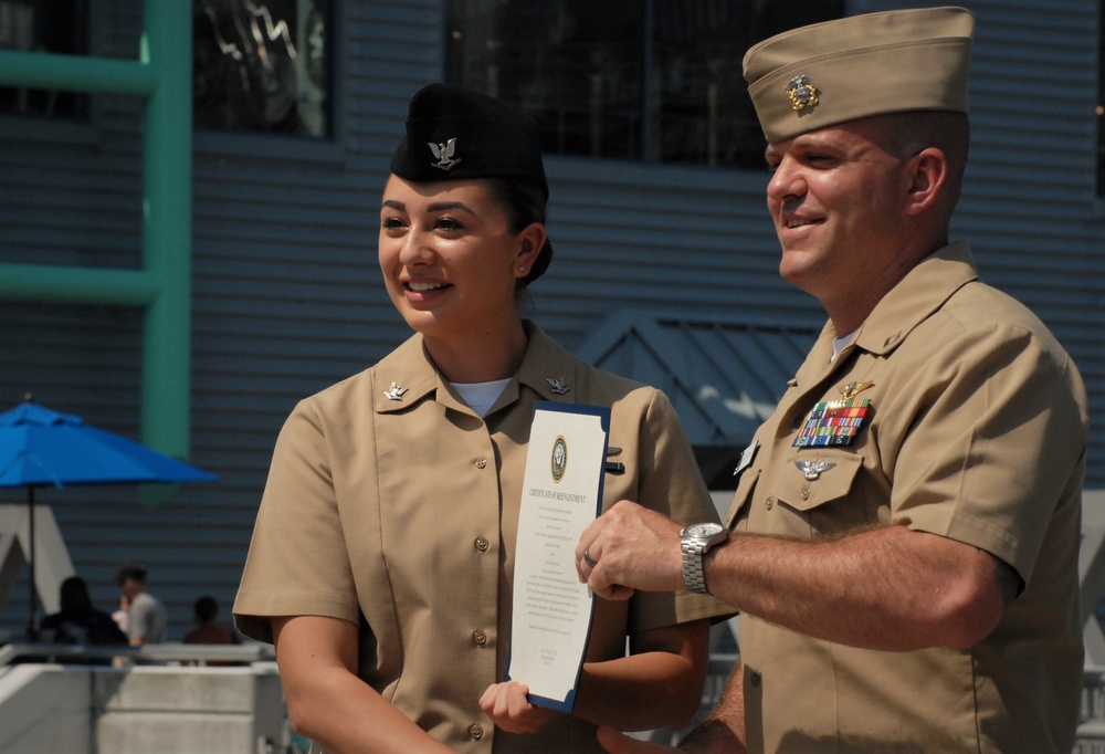 USS Wisconsin (BB-64) hosts a re-enlistment ceremony