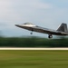 An F-22 Raptor lands at Volk Field Air National Guard Base during Northern Lightning