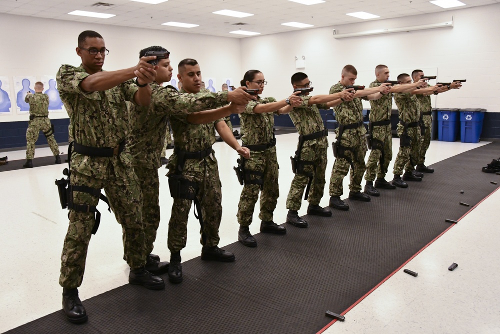 Recruits train at the Small Arms Marksman Trainer