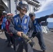 USS Antietam (CG 54) Sailors engage in a crash and salvage training drill