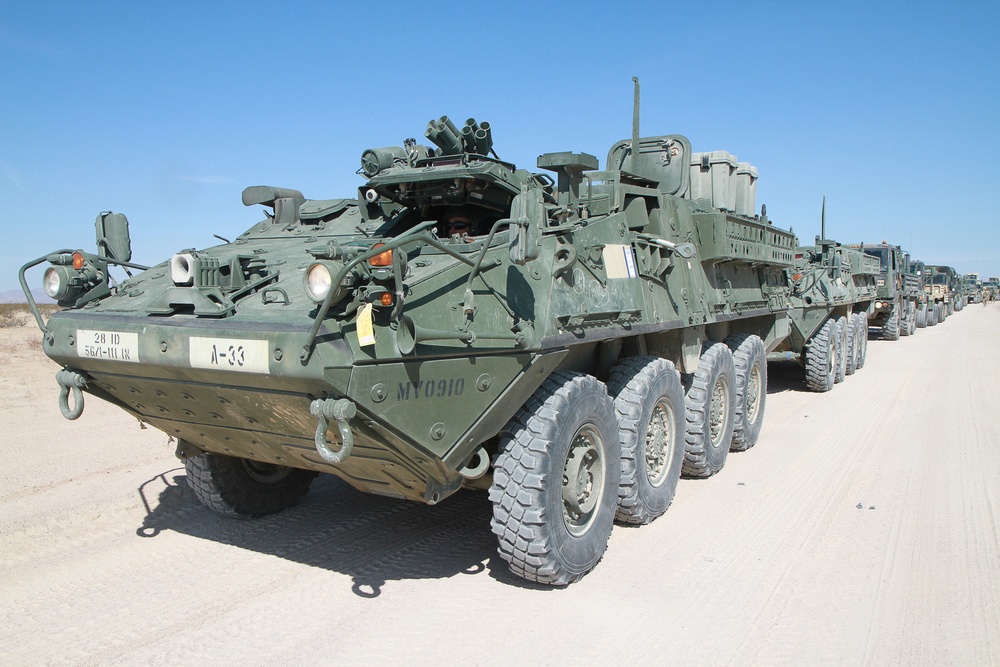 56th Stryker Brigade Combat Team stages vehicles at Yermo Railhead