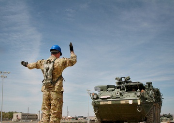 56th Stryker Brigade Combat Team stages vehicles at Yermo Railhead