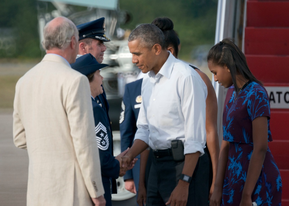President Barack Obama arrives at Joint Base Cape Cod