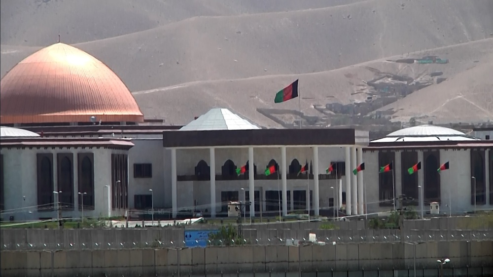 Flags fly over Afghan parliament building