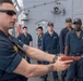 Sailors assigned to the Ticonderoga-class guided-missile cruiser USS Antietam (CG 54) observe a demonstration during a shipâ€™s reaction force security training exercise