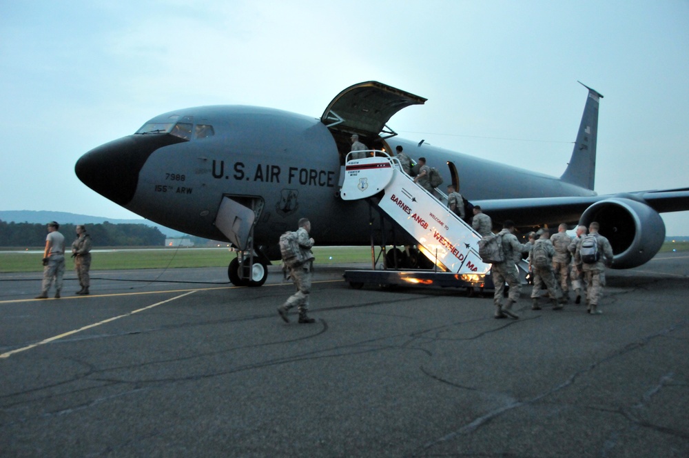 104th Fighter Wing Airmen Depart Barnes Air National Guard Base for Germany