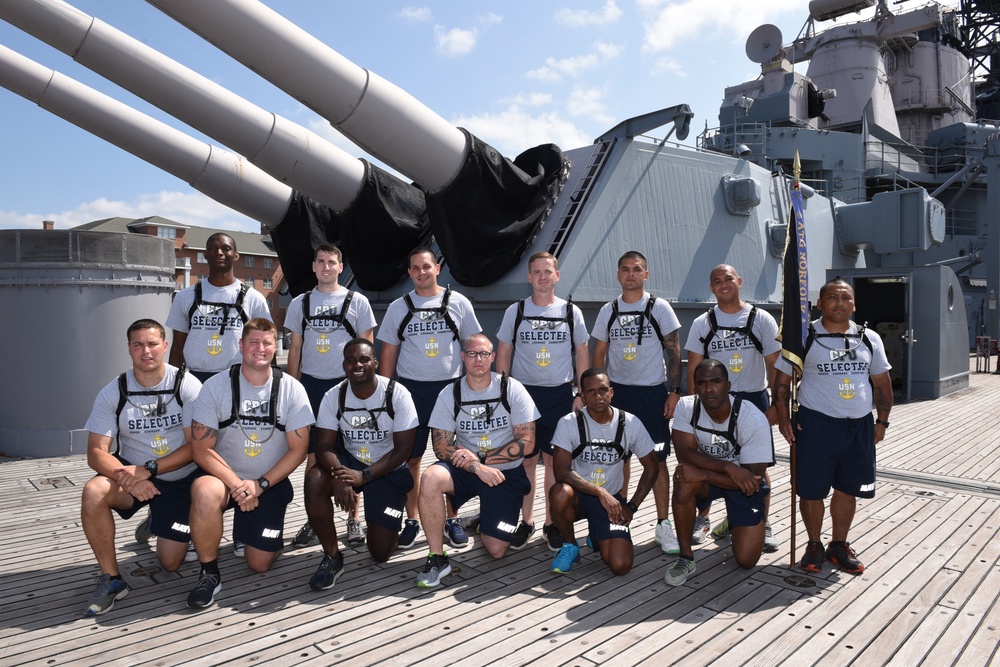 CPO Selectees from Afloat Training Group-Norfolk aboard the USS Wisconsin (BB-64)