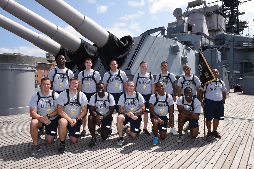 CPO Selectees from Afloat Training Group-Norfolk aboard the USS Wisconsin (BB-64)