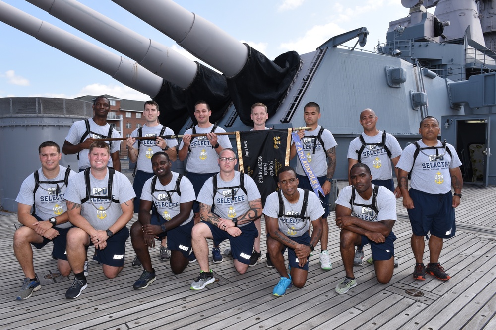 CPO Selectees from Afloat Training Group-Norfolk aboard the USS Wisconsin (BB-64)