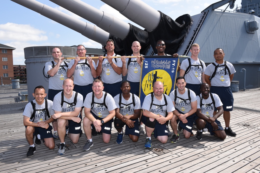 CPO Selectees from the USS George Washington (CVN-73) aboard the USS Wisconsin (BB-64)