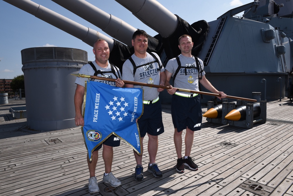 CPO Selectees from the USNS Herschel Woody Williams (T-ESB-4) aboard the USS Wisconsin (BB-64)