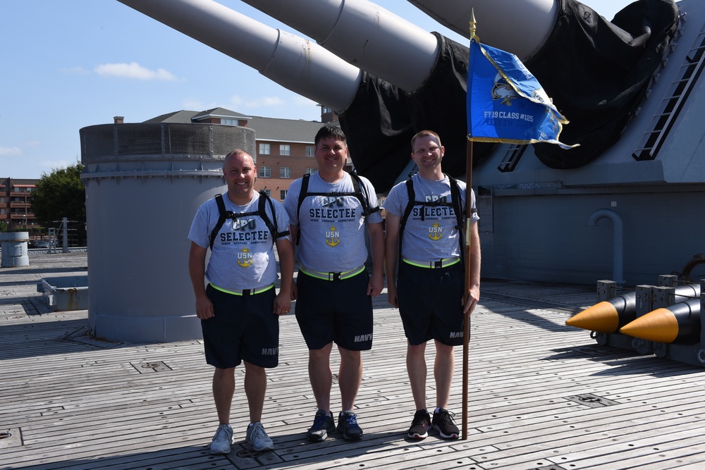 CPO Selectees from the USNS Herschel Woody Williams (T-ESB-4) aboard the USS Wisconsin (BB-64)