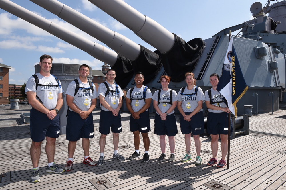 CPO Selectees from the Information Warfare Training Group-Norfolk aboard the USS Wisconsin (BB-64)