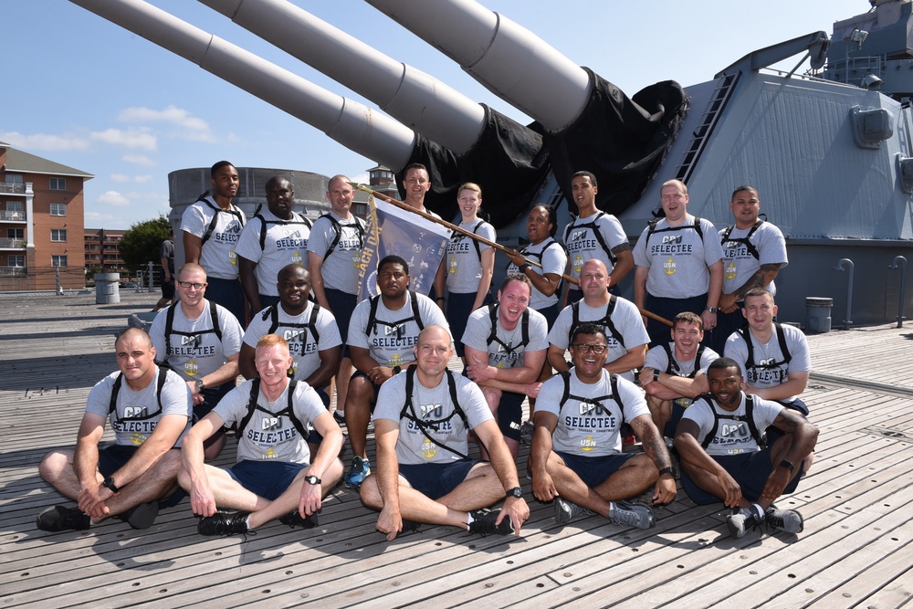 CPO Selectees from the USS Dwight D. Eisenhower (CVN-69) aboard the USS Wisconsin (BB-64)