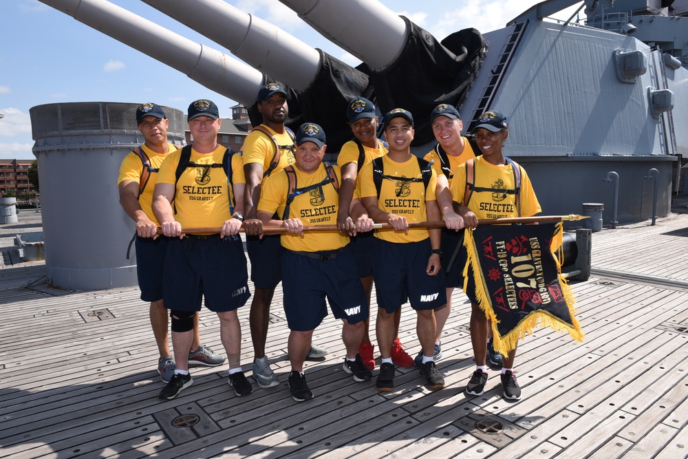 CPO Selectees from the USS Gravely (DDG-107) aboard the USS Wisconsin (BB-64)