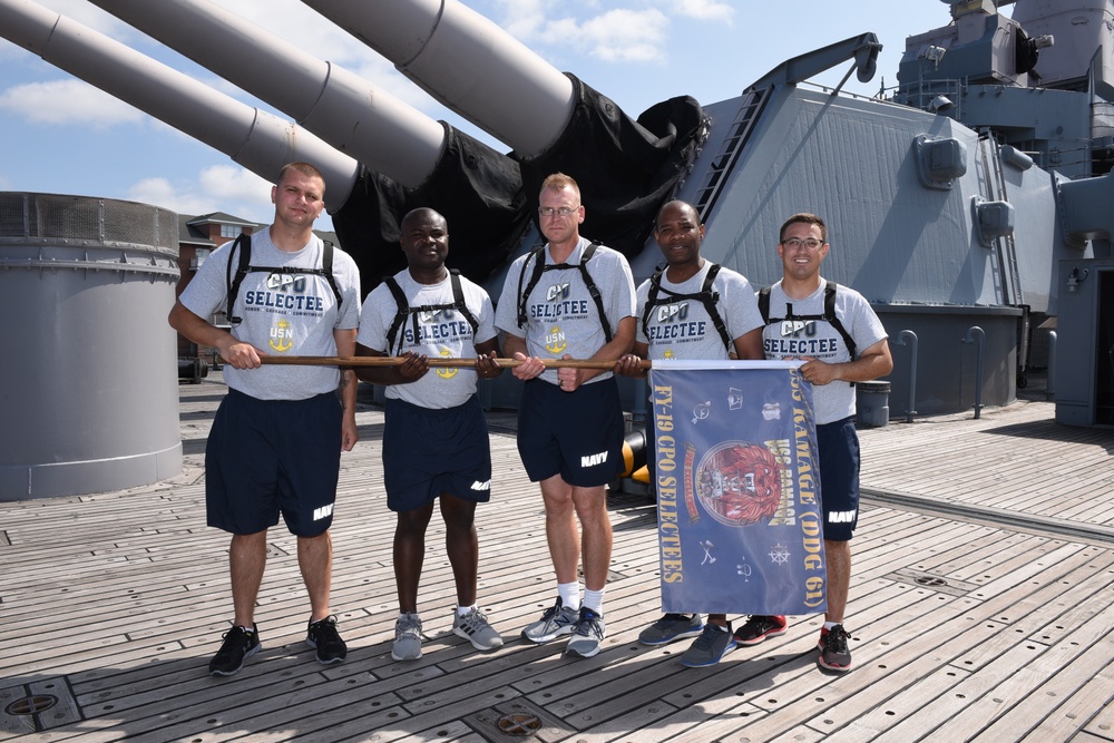 CPO Selectees from the USS Ramage (DDG-61) aboard the USS Wisconsin (BB-64)