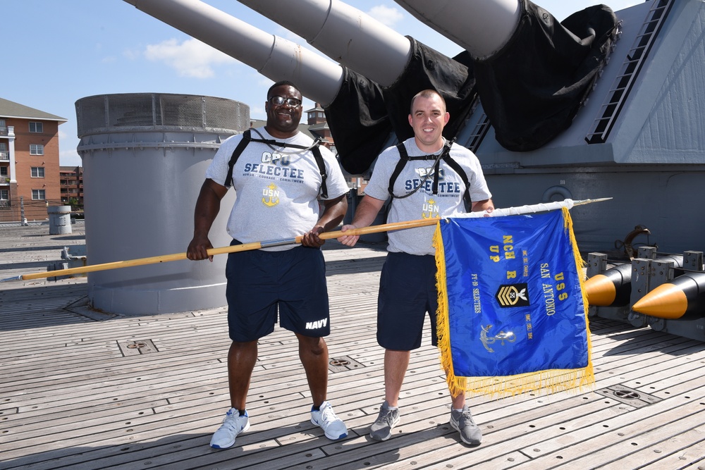 CPO Selectees from the USS San Antonio (LPD-17) aboard the USS Wisconsin (BB-64)