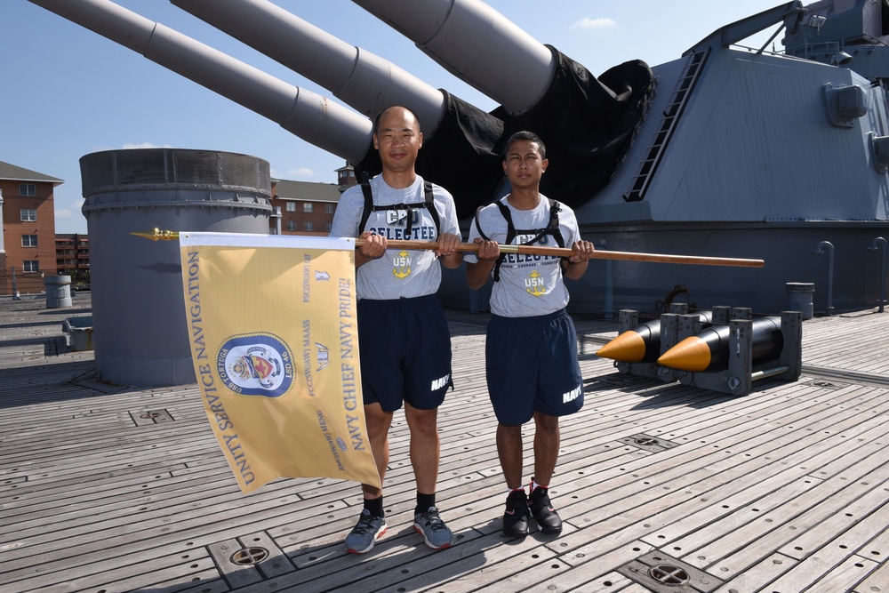 CPO Selectees from the USS Tortuga (LSD-26) aboard the USS Wisconsin (BB-64)