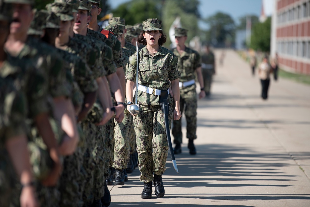 Recruits march after graduation practice