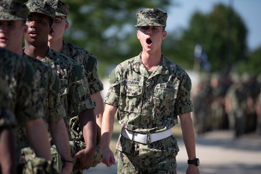 Recruits march after graduation practice