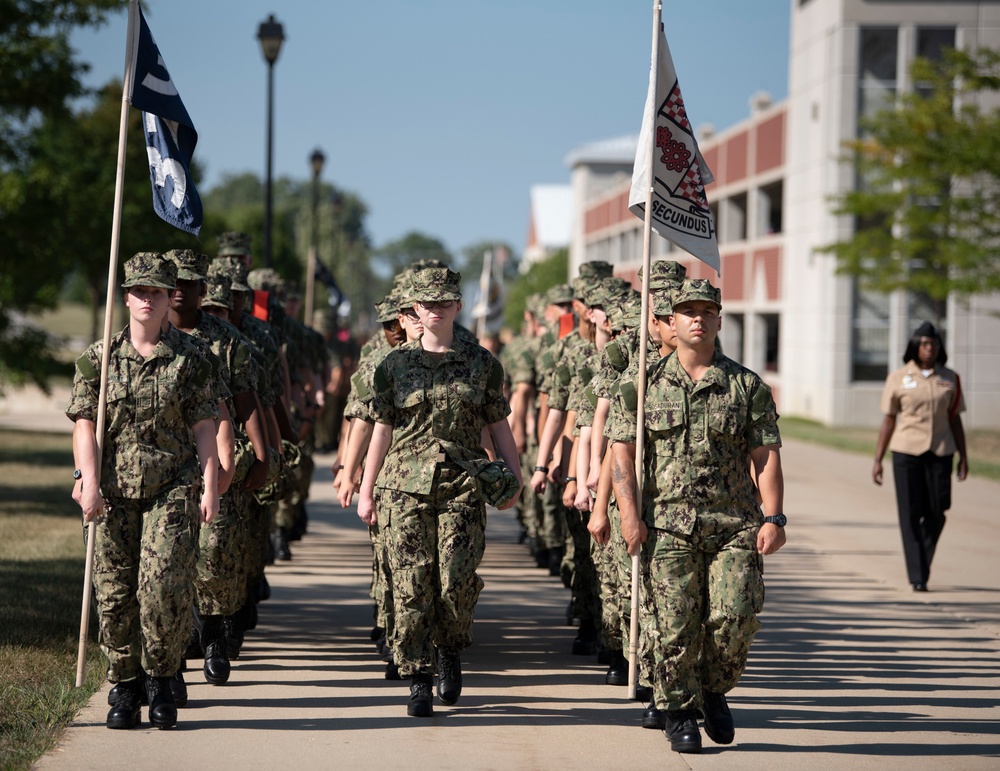 Recruits march after graduation practice