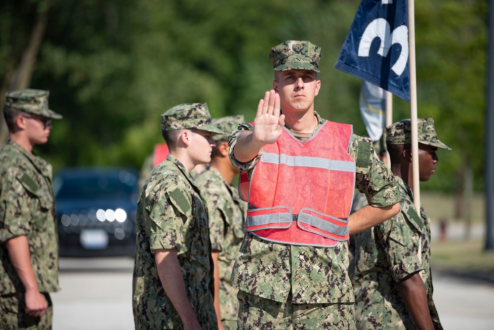 Recruits march after graduation practice