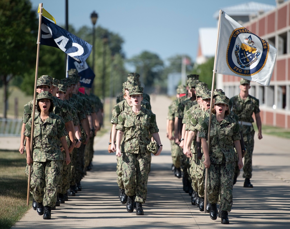 Recruits march after graduation practice