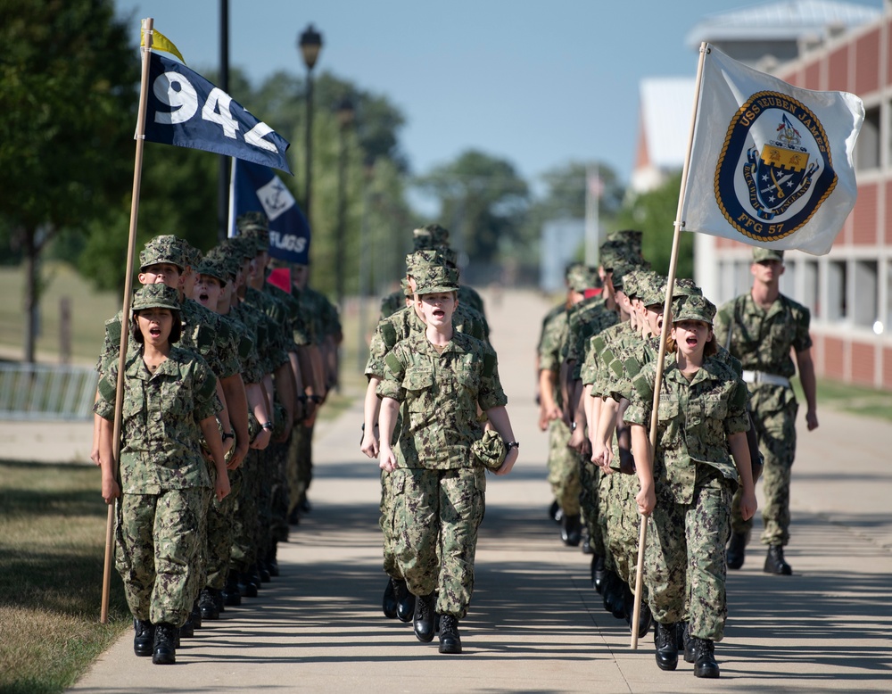 Recruits march after graduation practice