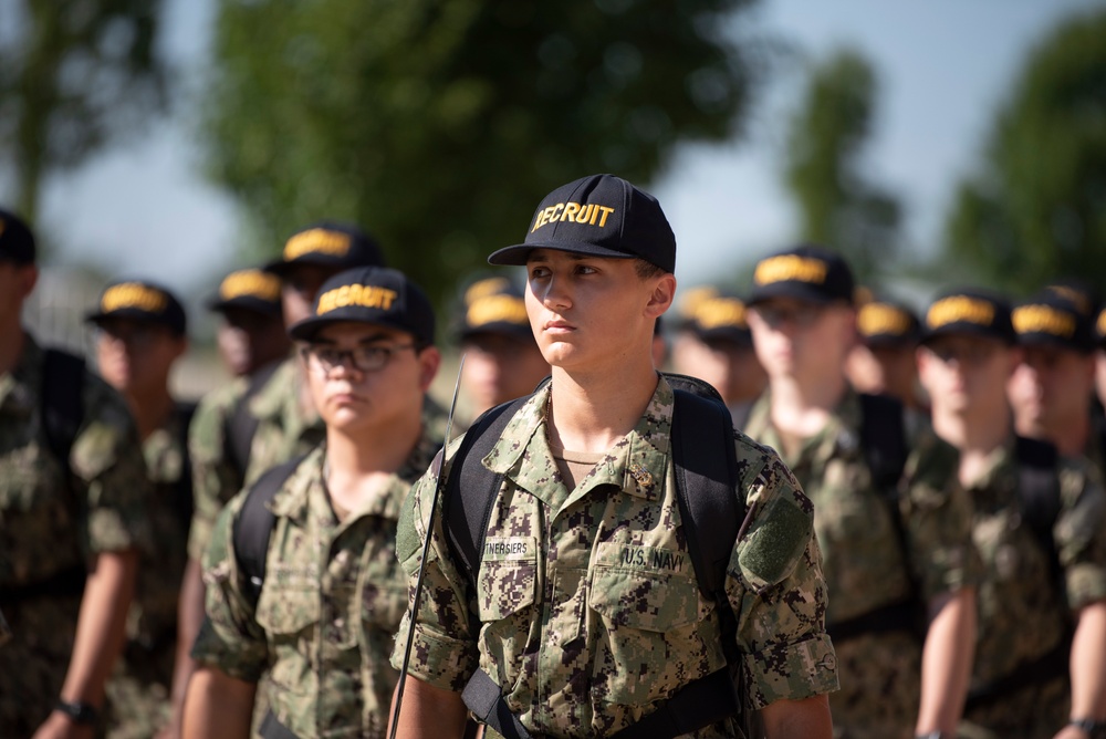 Recruits march after graduation practice