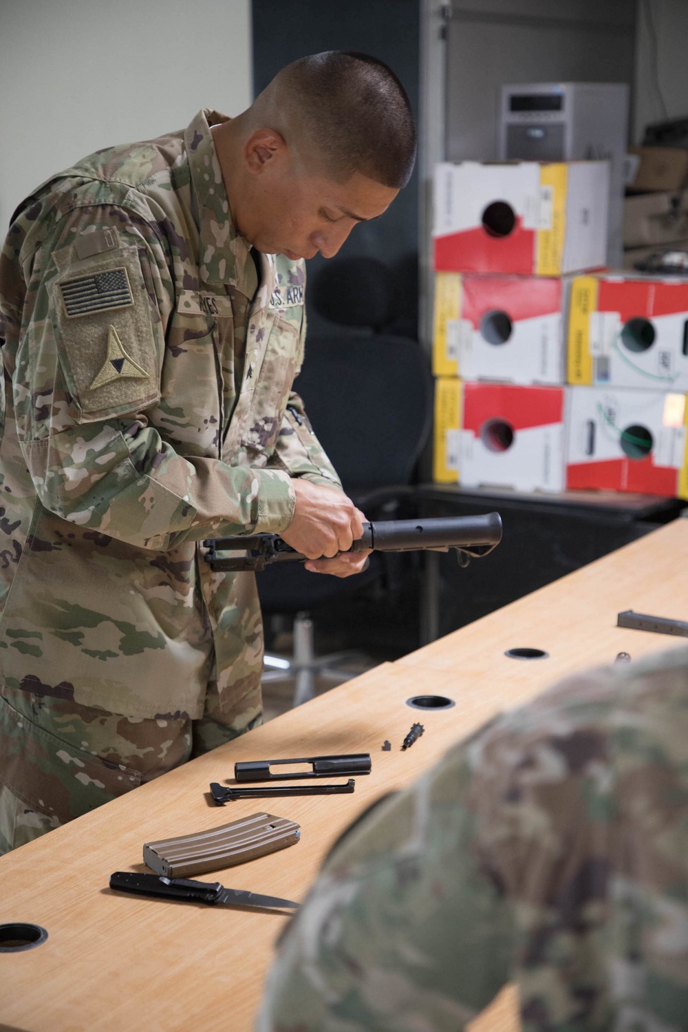 Coalition members with Task Force Battle compete in the Combined Joint Task Force-Operation Inherent Resolve Monthly/Quarterly Joint Service Board, which consists of a physical fitness test, hands-on weapons test, written test, and face to face board.