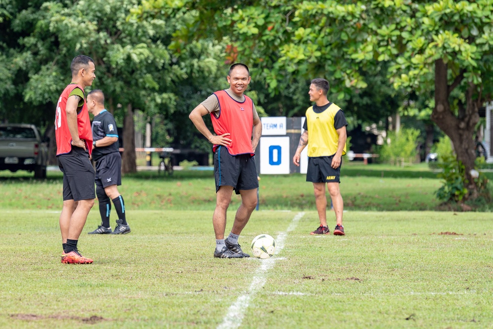 Soldiers from the U.S. Army, Army National Guard and Royal Thai Army enjoy sports day during Hanuman Guardian 2018