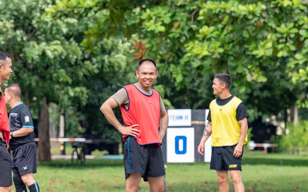 Soldiers from the U.S. Army, Army National Guard and Royal Thai Army enjoy sports day during Hanuman Guardian 2018
