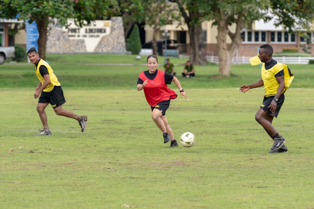 Soldiers from the U.S. Army, Army National Guard and Royal Thai Army enjoy sports day during Hanuman Guardian 2018