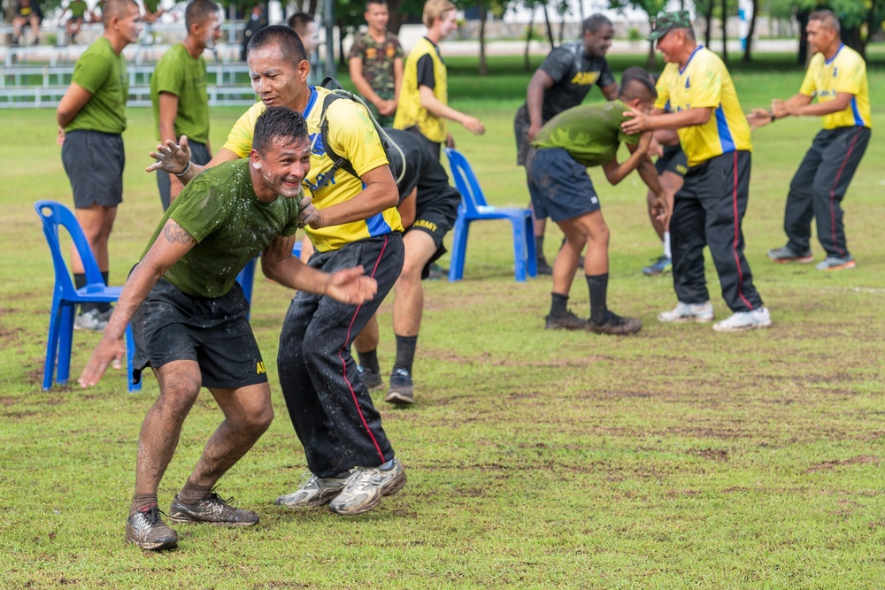 Soldiers from the U.S. Army, Army National Guard and Royal Thai Army enjoy sports day during Hanuman Guardian 2018