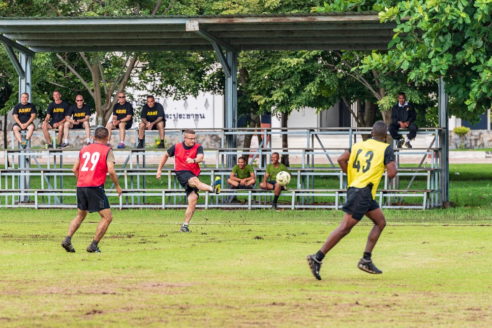 Soldiers from the U.S. Army, Army National Guard and Royal Thai Army enjoy sports day during Hanuman Guardian 2018