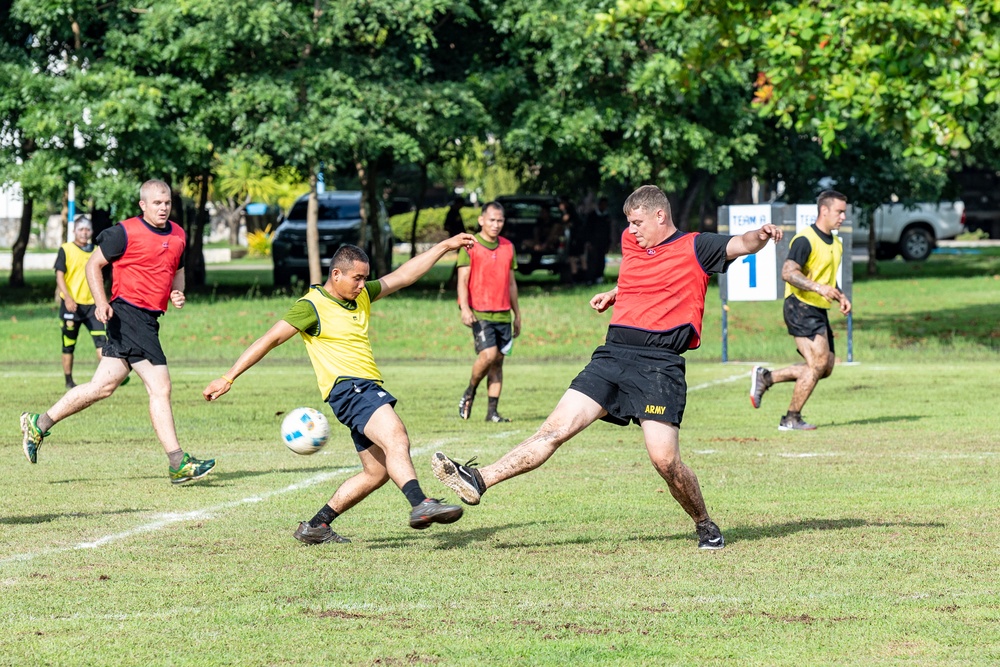 Soldiers from the U.S. Army, Army National Guard and Royal Thai Army enjoy sports day during Hanuman Guardian 2018