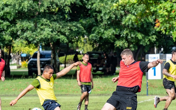 Soldiers from the U.S. Army, Army National Guard and Royal Thai Army enjoy sports day during Hanuman Guardian 2018