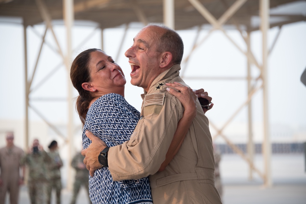 Lt. Gen. Jeffrey Harrigian celebrates final flight in F-22.