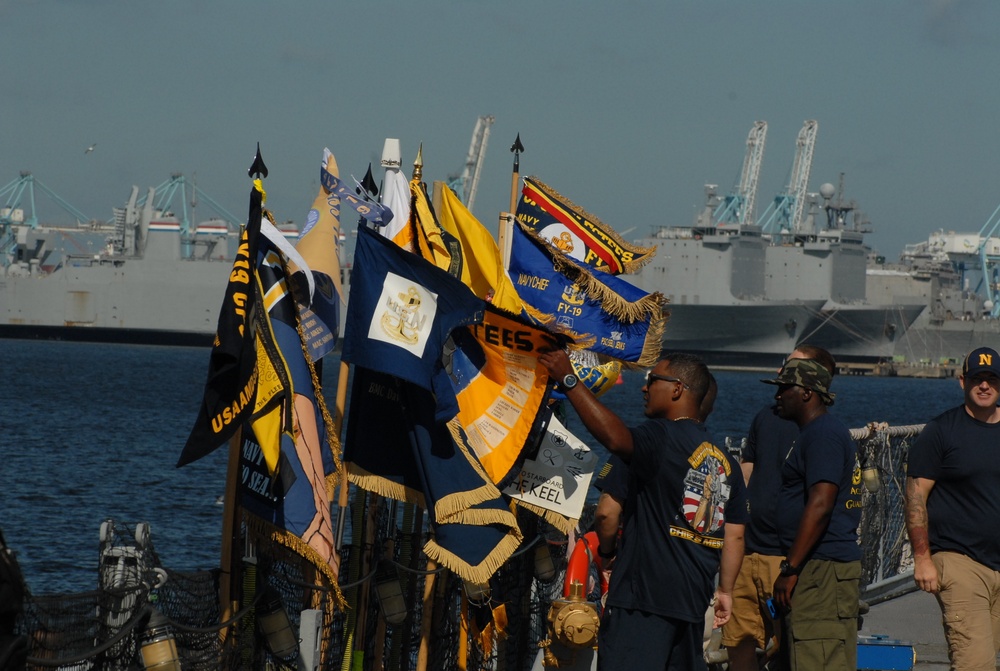 Guidons displayed aboard the USS Wisconsin (BB-64)