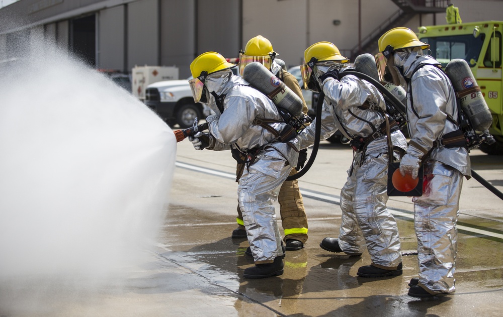 Aircraft Rescue and Firefighting conducts a hand line drill