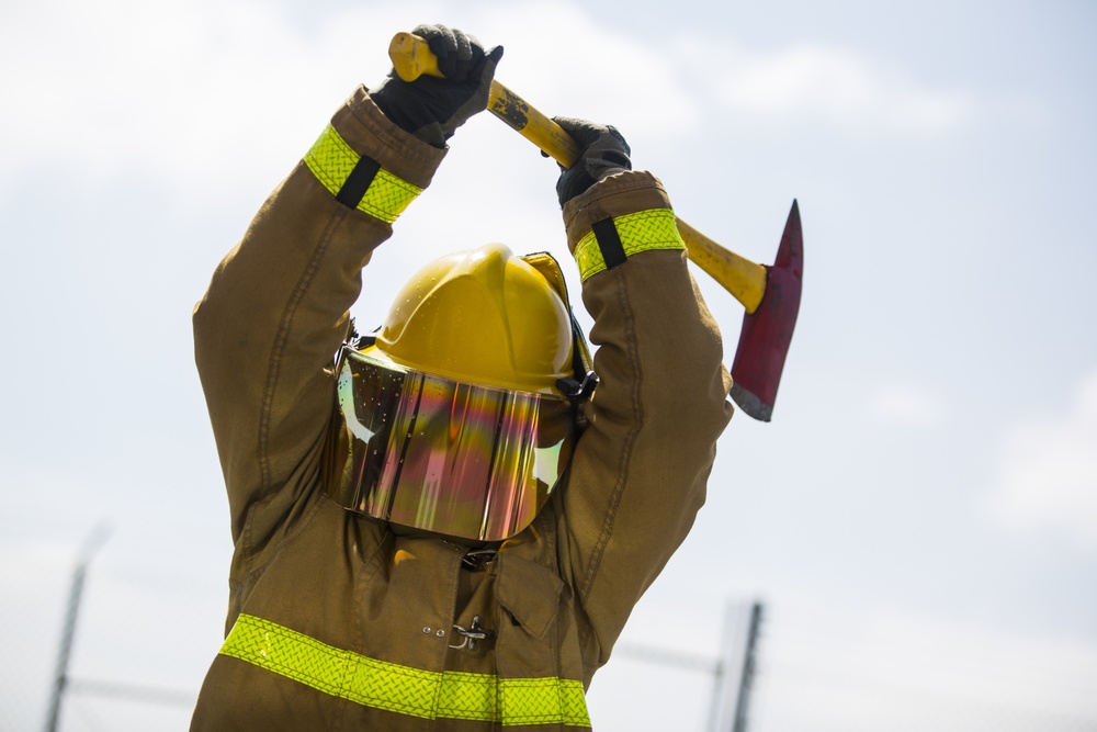 Aircraft Rescue and Firefighting conducts a hand line drill
